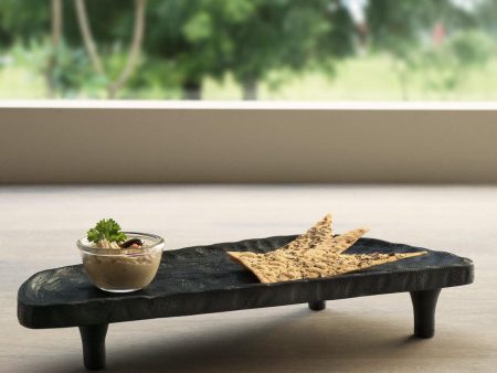 tribal mango wood platter with legs asymmetrical black For Cheap