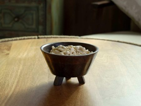 tribal mango wood bowl with stand medium brown For Sale