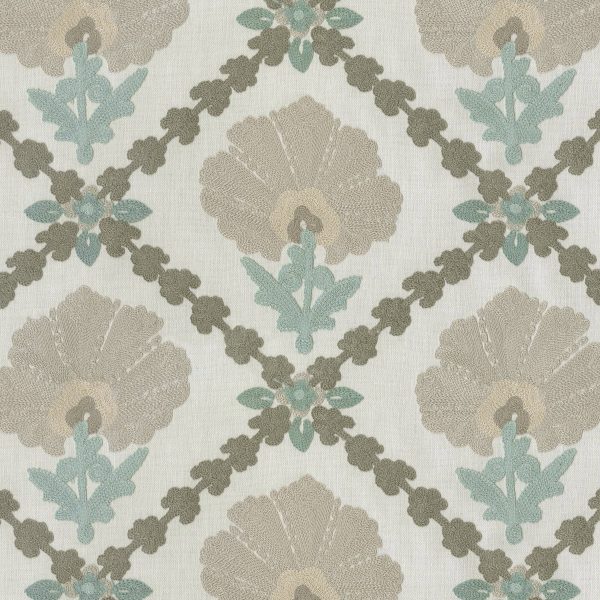 P K Lifestyles Grand Fleur Embroidery - Mist 411402 Fabric Swatch For Discount