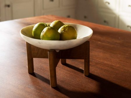 white marble bowl with wooden stand Online