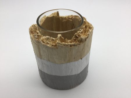 Wood Tea Light Holder Grey   White   Wood Online Sale