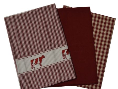 Towel Set - Cow Embroidery on Check Towel Cheap