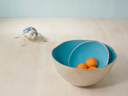 Teal Metal-Enamel Fusion Fruit Bowl- Large Sale