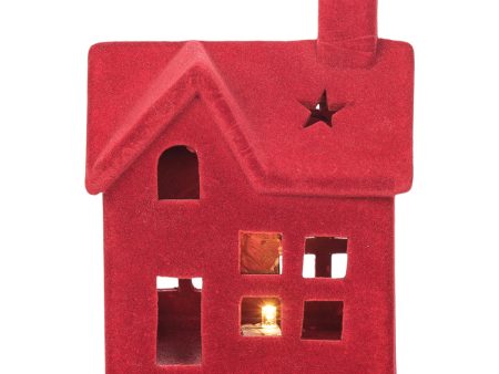 LED Small Flocked Red House Figurine For Discount