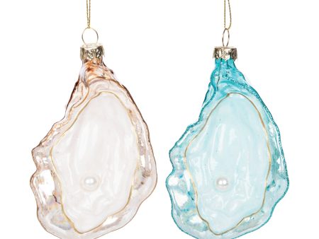 Blown Glass Oyster Shell Ornament, Asst. of 2 For Sale