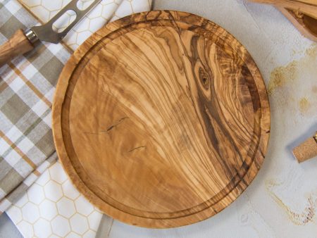 Hand Carved Olive Wood Round Board on Sale