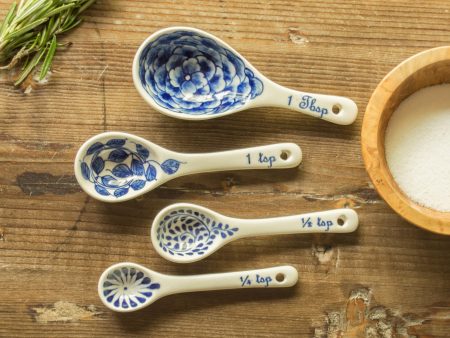 Hand-Painted Ceramic Blue Flowers Measuring Spoons Online Sale