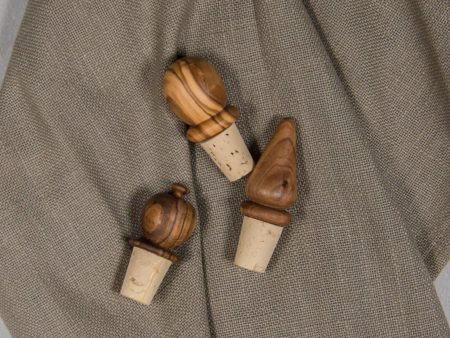 Olive Wood Geometric Wine Toppers Set of 3 For Discount