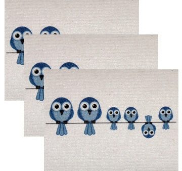 Swedish Dishcloth Set of 3 - Blue Birds on Wire Online Hot Sale