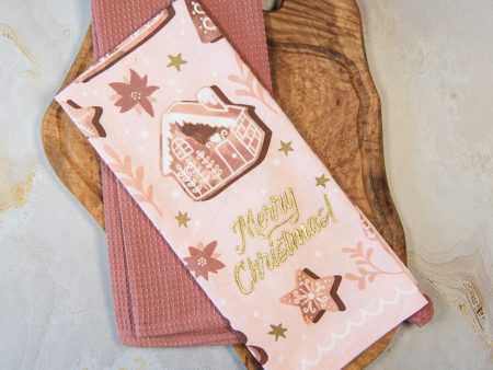 Tea Towel Set of 2 - Pink Gingerbread House Fashion