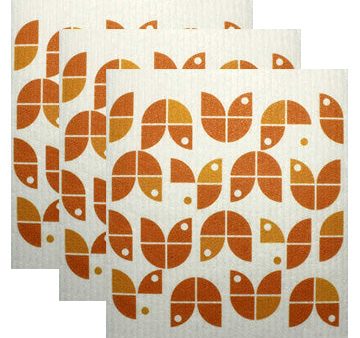 Swedish Dishcloth Set of 3 - Orange Geometric Flowers Cheap