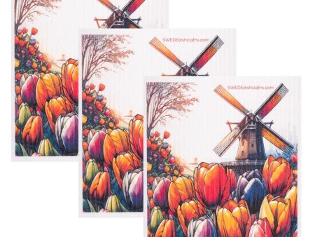 Swedish Dishcloth Set of 3 - Tulips Windmill For Cheap