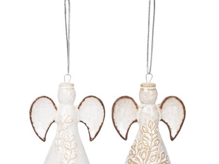 Embossed Natural Angel Ornament, Asst. of 2 Hot on Sale