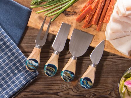 Navy and Gold Design Cheese Knives Set of 4 Online Sale