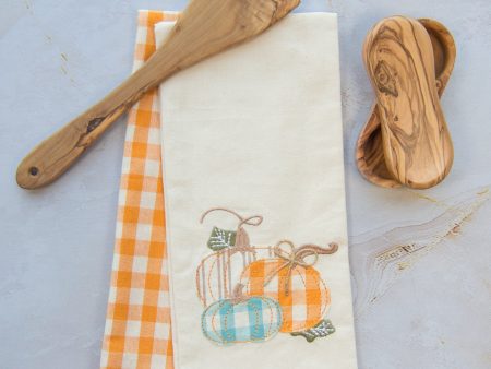 Tea Towel Set of 2 - Embroidered Pumpkins For Discount