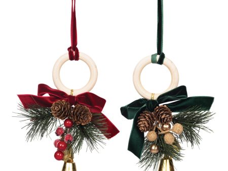 Gold Bell, Pinecones, & Ribbon Ornament, Asst. of 2 on Sale