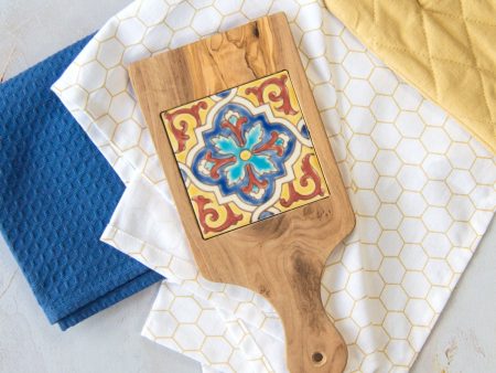 Hand Crafted Olive Wood Board with Ceramic Tile - Sicilian Medley Supply