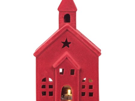 LED Flocked Red Church Figurine Fashion