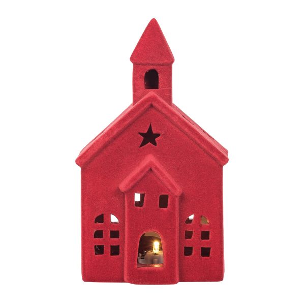 LED Flocked Red Church Figurine Fashion