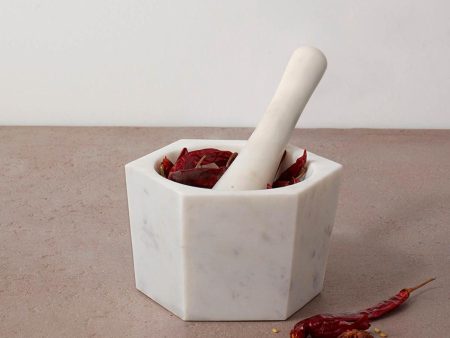 white marble mortar & pestle- small For Sale