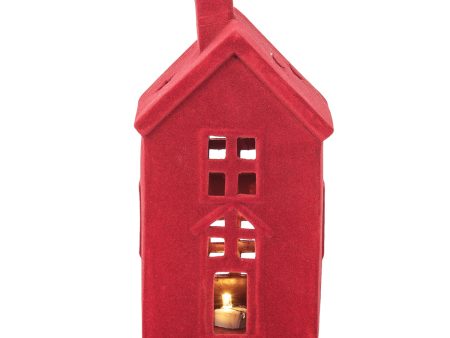 LED Flocked Red House Figurine For Cheap