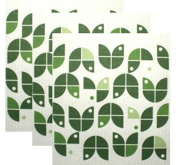 Swedish Dishcloth Set of 3 - Green Geometric Flowers Online