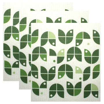 Swedish Dishcloth Set of 3 - Green Geometric Flowers Online