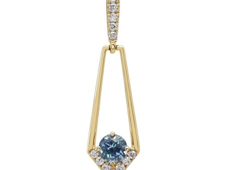 14K Yellow Gold Montana Sapphire Diamond Pendant For Cheap