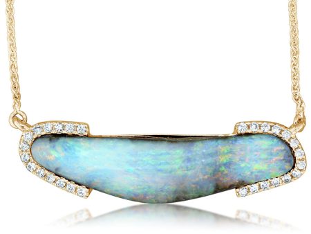 14K Yellow Gold Australian Boulder Opal Diamond Neckpiece For Sale