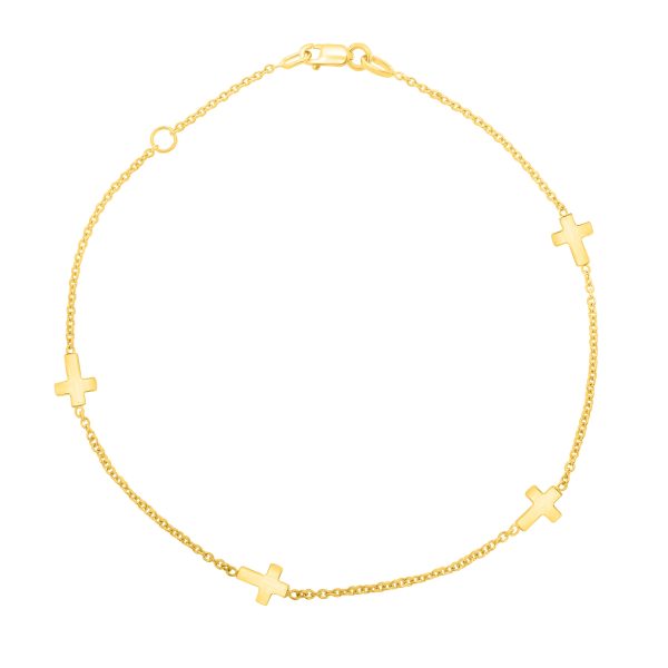 14K Gold Cross Anklet Hot on Sale