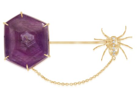 14K Yellow Gold Ruby Slice Diamond Brooch with Hanging Spider Online Hot Sale