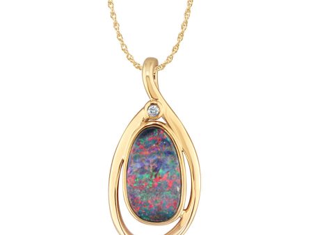 14K Yellow Gold Australian Opal Diamond Pendant Fashion