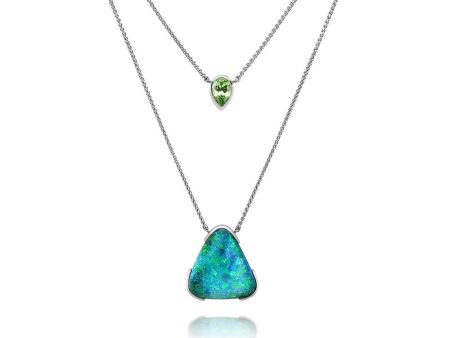 14K White Gold Australian Boulder Opal Mint Garnet Neckpiece Online Hot Sale