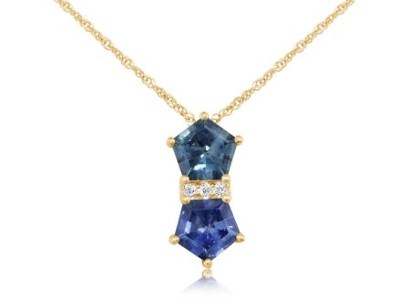 14K Yellow Gold 5.5mm Pentagon Montana Sapphire Diamond Pendant Fashion