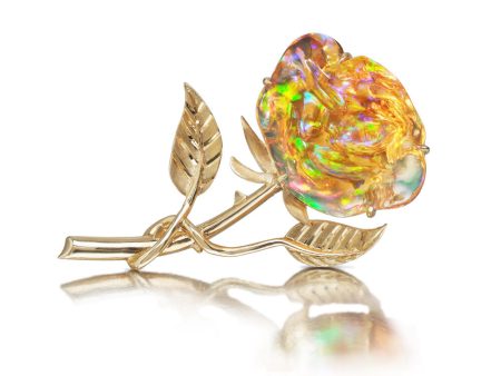 14K Yellow Gold Mexican Fire Opal Rose Brooch Online