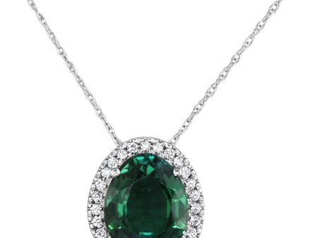 14K White Gold Blue Green Tourmaline Diamond Pendant For Discount