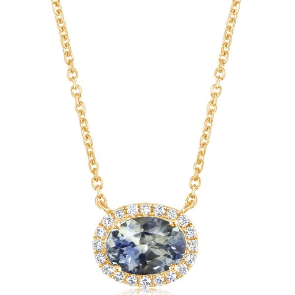 14K Yellow Gold Oval Montana Sapphire Diamond Neckpiece on Sale