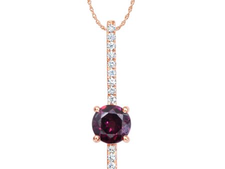 14K Rose Gold Rhodolite Garnet Diamond Pendant For Sale