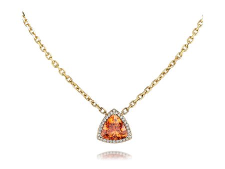 14K Yellow Gold Trillion Mandarin Garnet Diamond Neckpiece For Discount