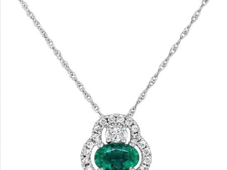 14K White Gold Emerald Diamond Pendant For Cheap