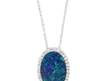 14K White Gold Australian Opal Doublet Diamond Pendant Supply