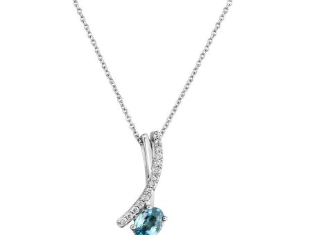 14K White Gold Blue Zircon Diamond Pendant Online now