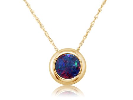 14K Yellow Gold 6mm Round Australian Opal Doublet Pendant with Chain Online now