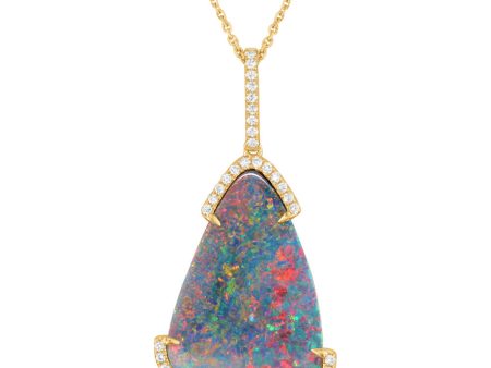 14K Yellow Gold Australian Opal Doublet Diamond Pendant For Cheap